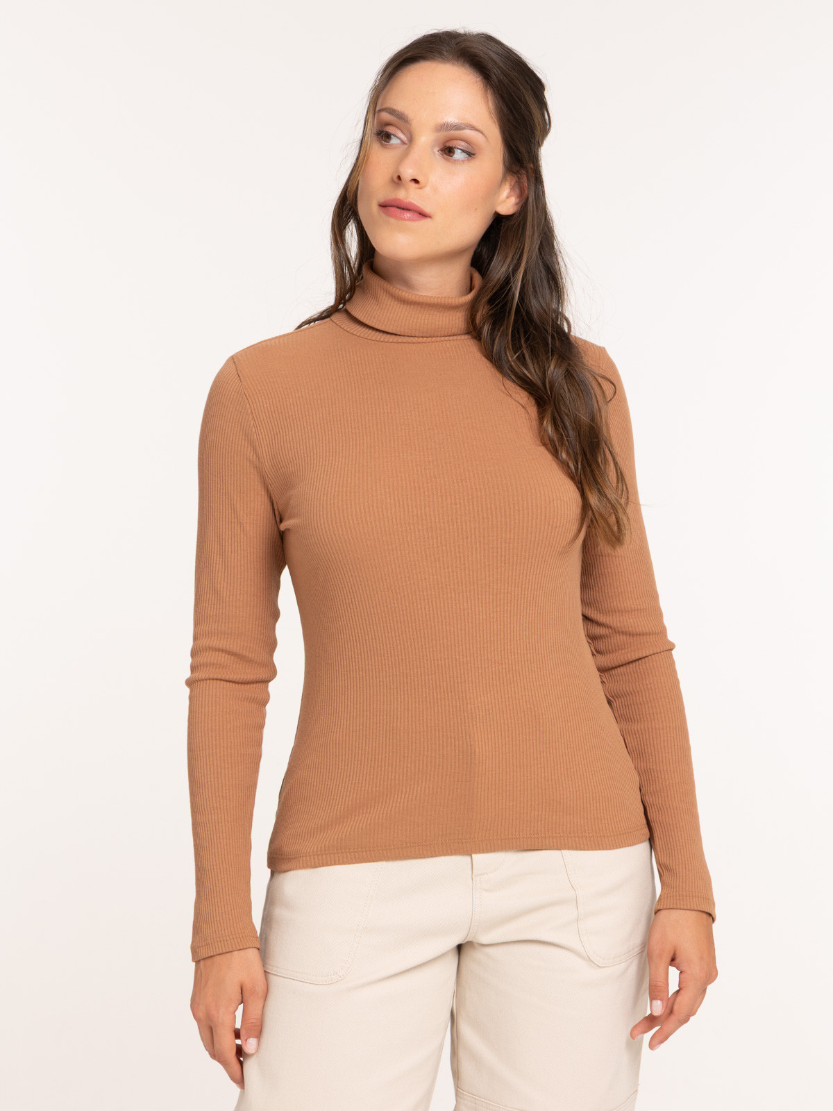 T-shirt col roulé côtelé femme