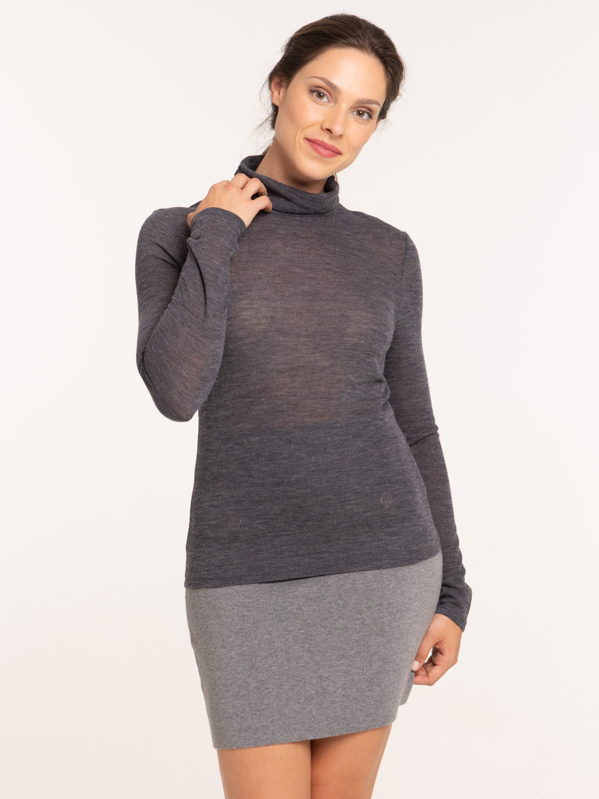 T-shirt col roulé gris anthracite femme