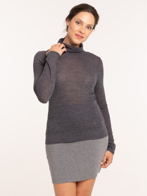 T-shirt col roulé gris anthracite femme