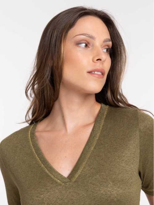 T-shirt col V kaki indien...