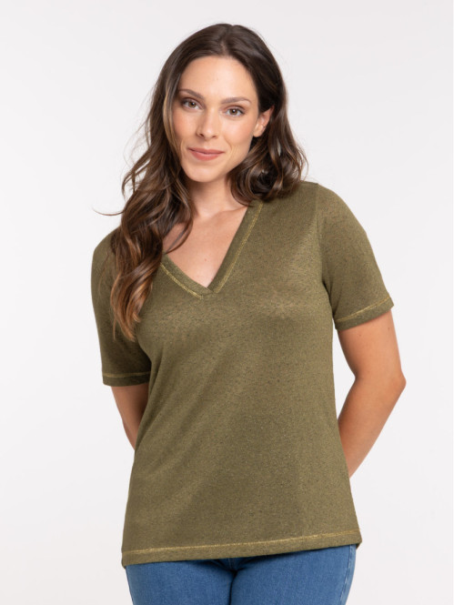 T-shirt col V kaki indien...