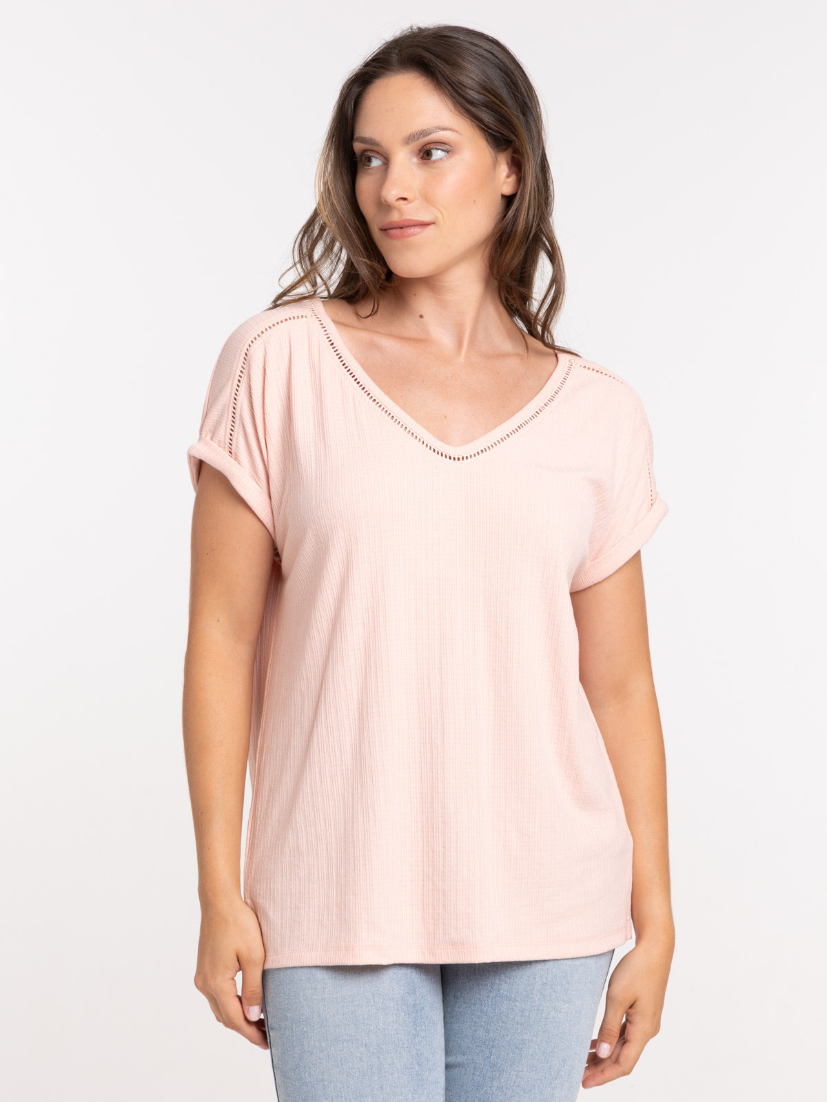 T-shirt col V dentelle macramé femme T-shirt col V dentelle macramé femme