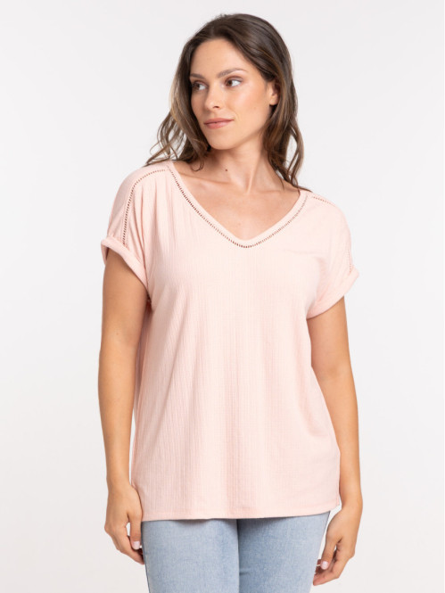 T-shirt col V dentelle...