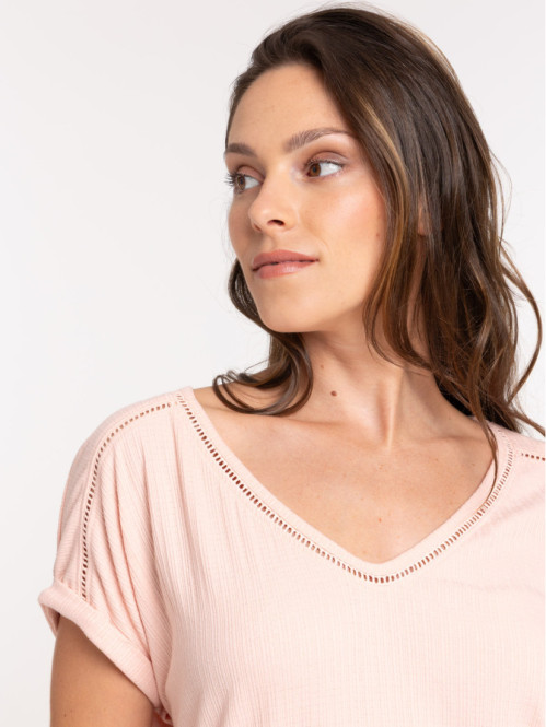 T-shirt col V dentelle...