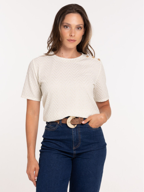 T-shirt col rond boutons...