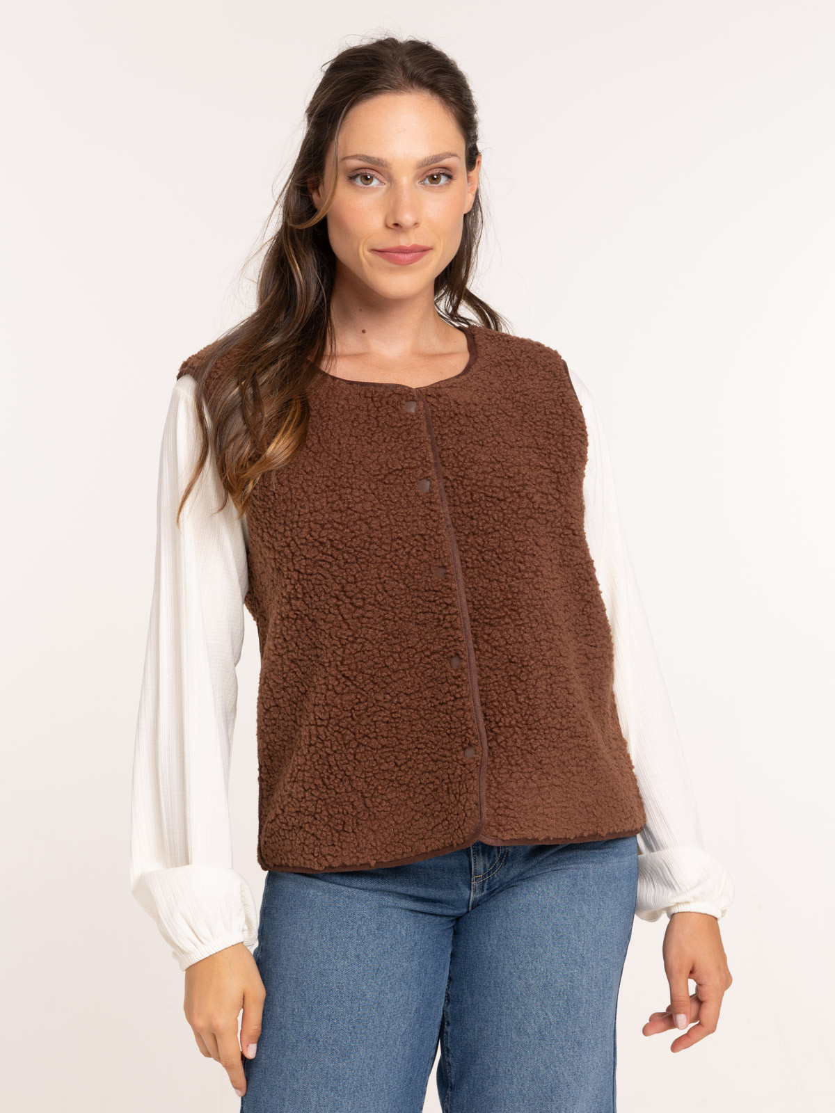 Gilet sans manches marron femme