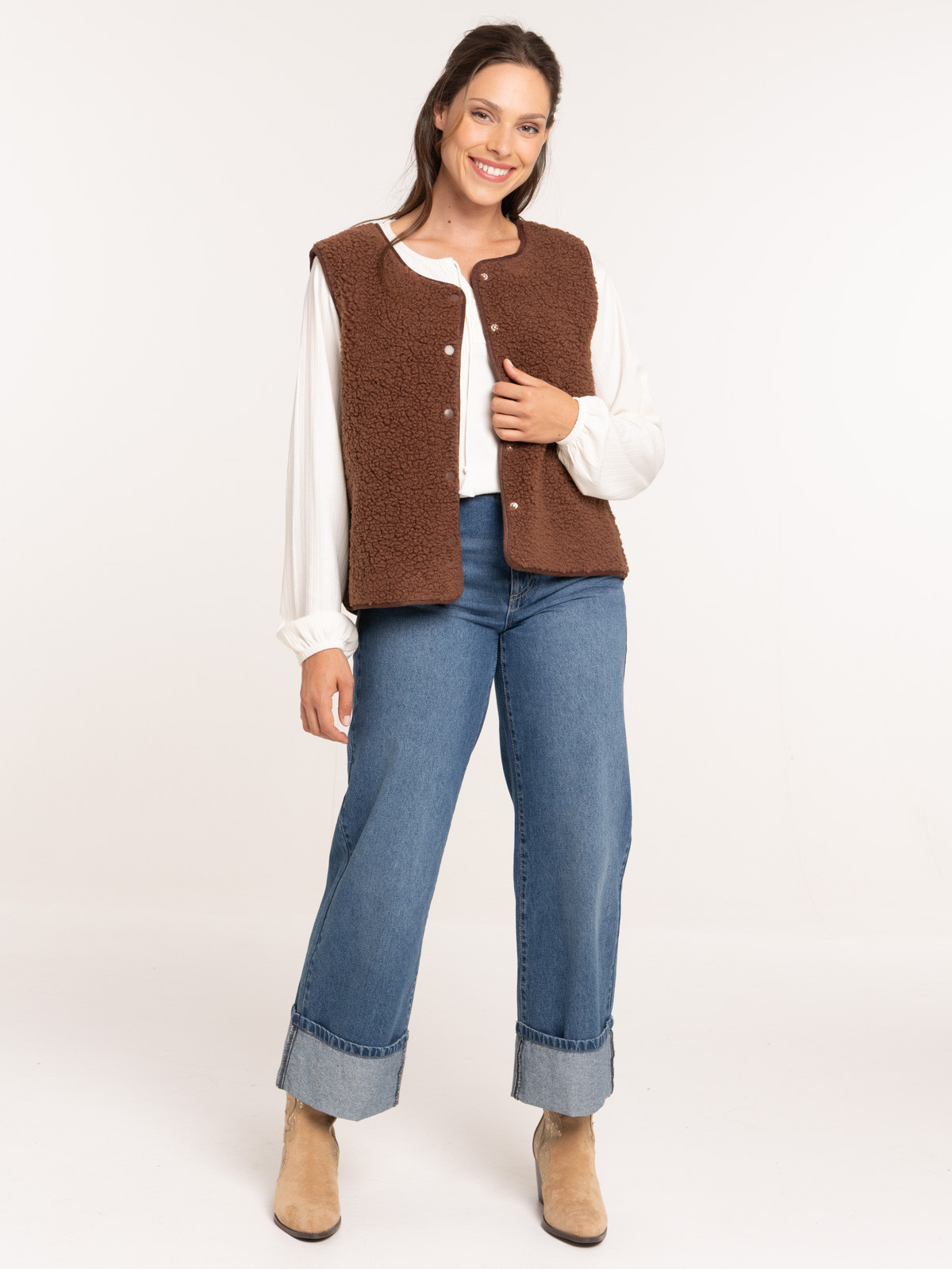 Gilet sans manches marron femme