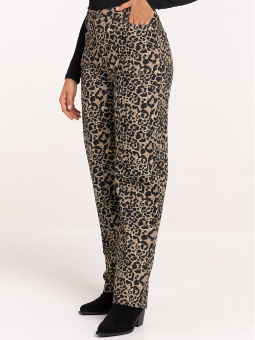 Pantalon large léopard femme