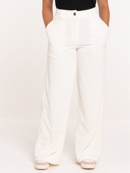 Pantalon écru large en velours femme