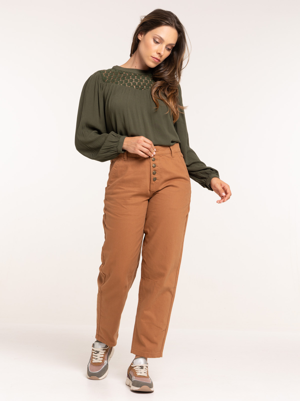 Pantalon femme camel foncé