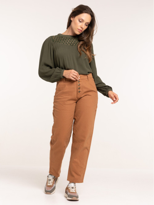 Pantalon femme camel foncé