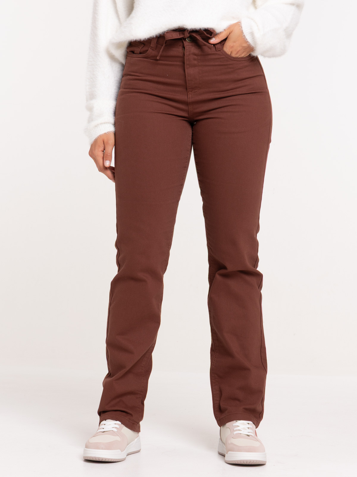 Pantalon straight marron femme