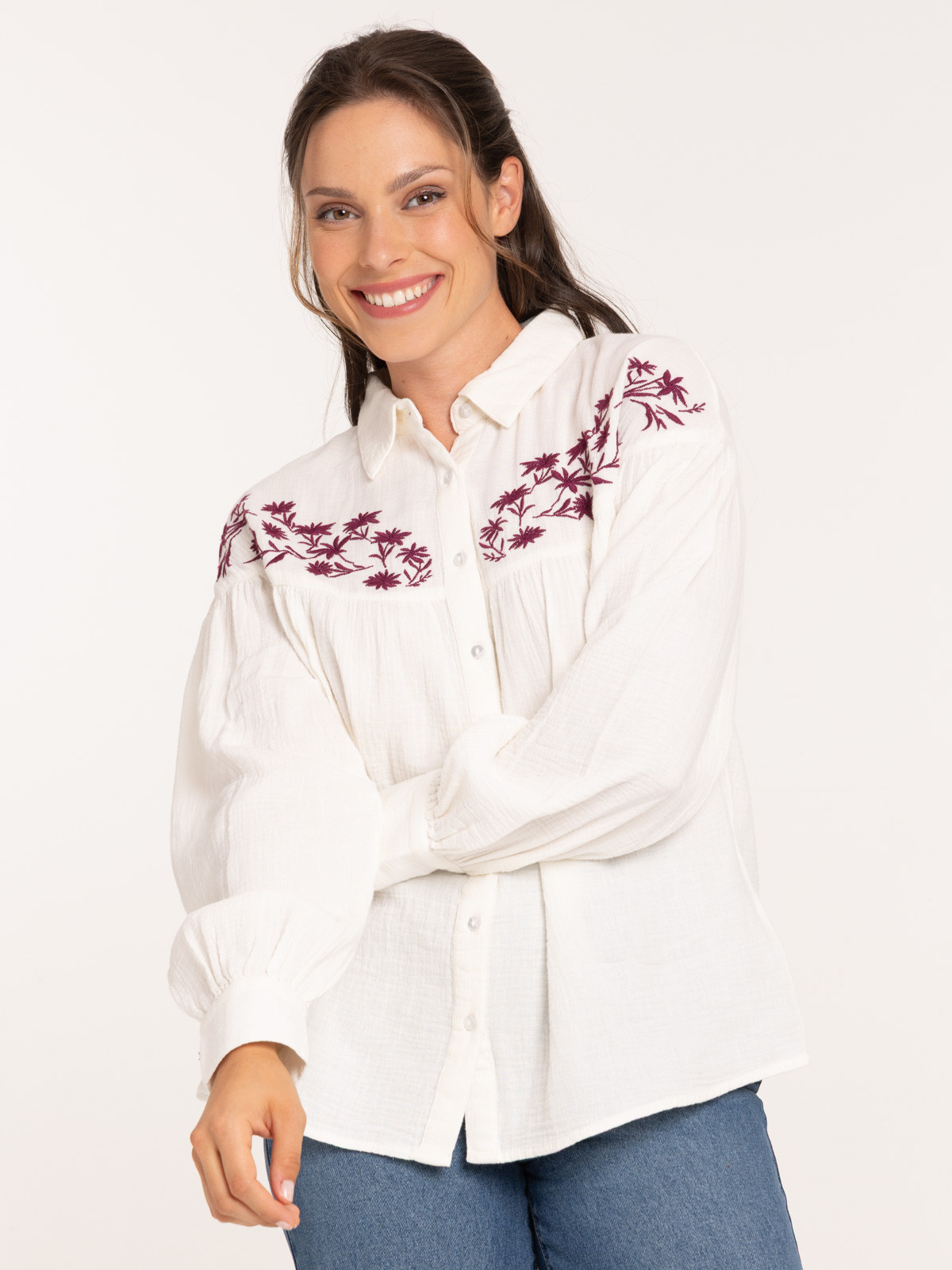 Chemise broderie sur le devant femme