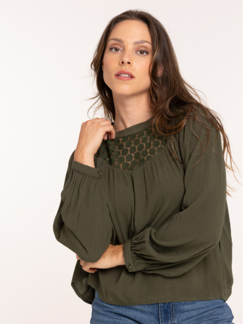 Blouse fluide vert foncé femme