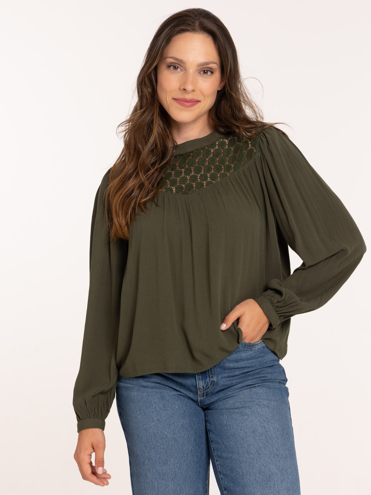 Blouse fluide vert foncé femme