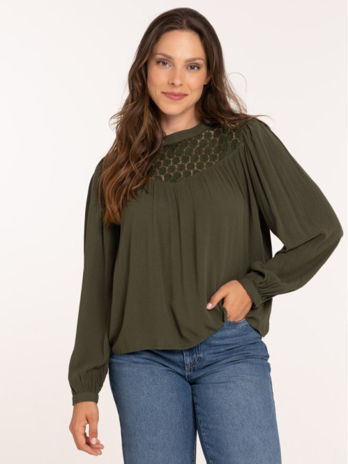 Blouse fluide vert foncé femme