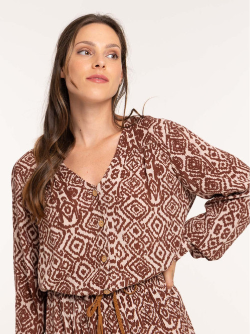Blouse imprimée manches longues femme