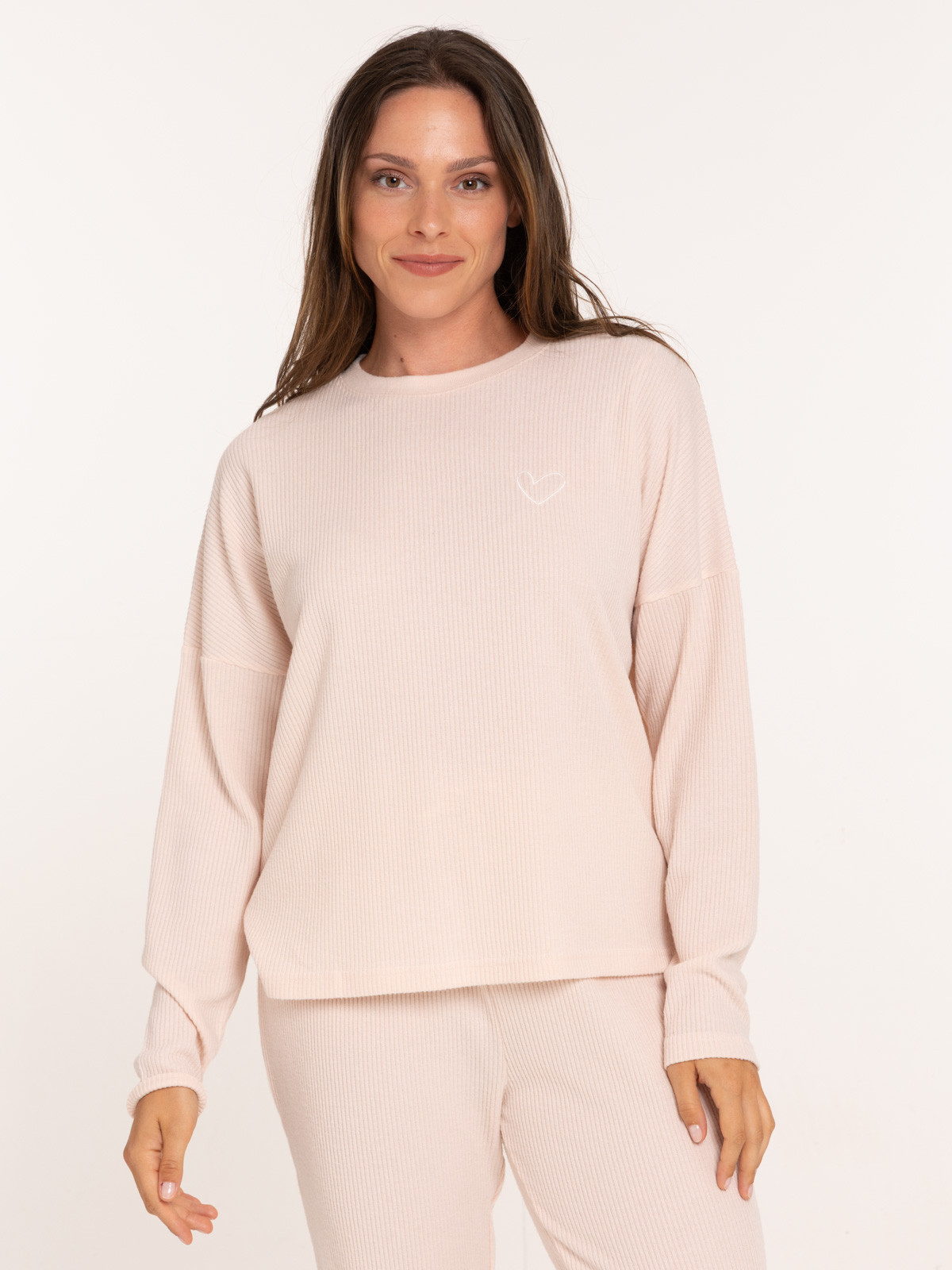 Pyjama côtelé coeur brodé femme Pyjama côtelé coeur brodé femme