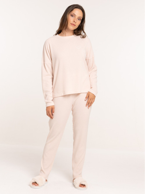 Pyjama côtelé coeur brodé femme