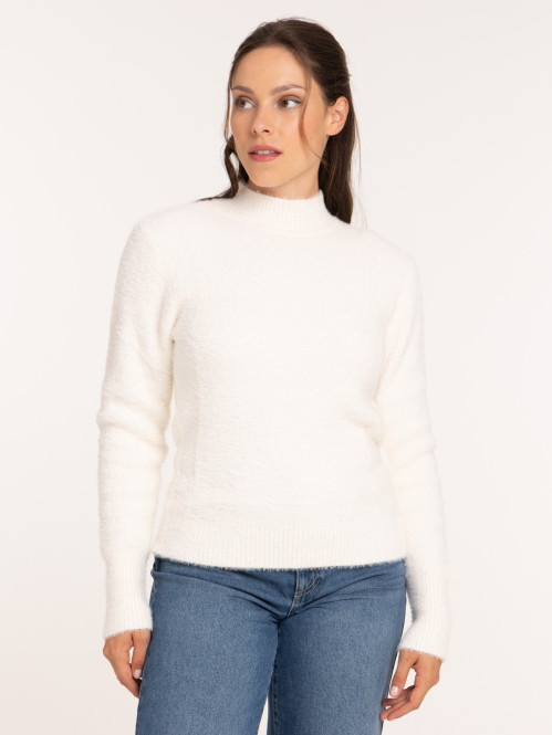 Pull col montant écru femme Pull col montant écru femme