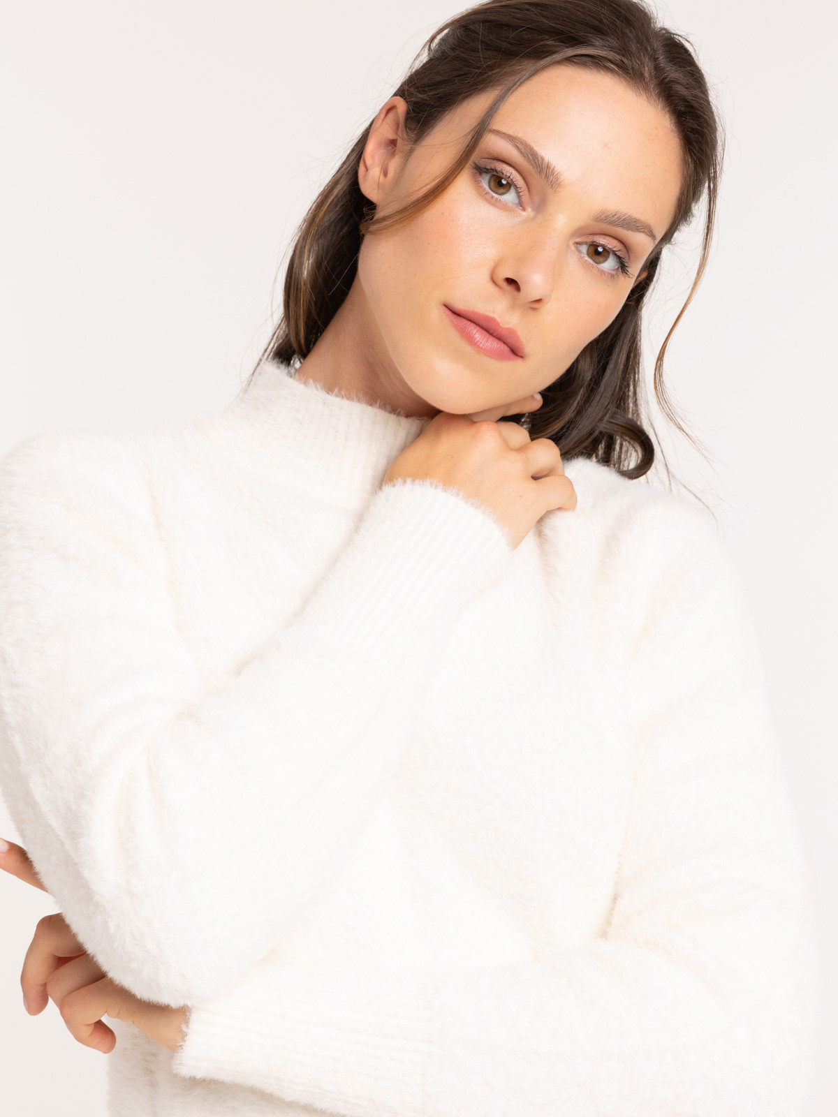 Pull col montant écru femme Pull col montant écru femme