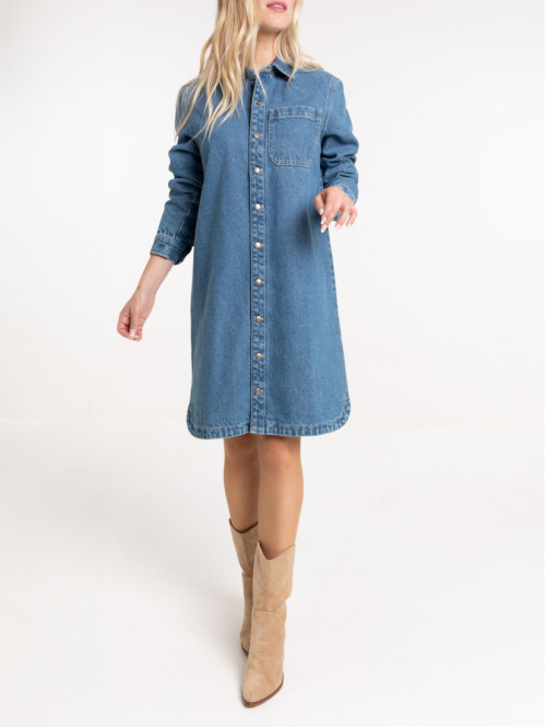 Robe chemise denim double...