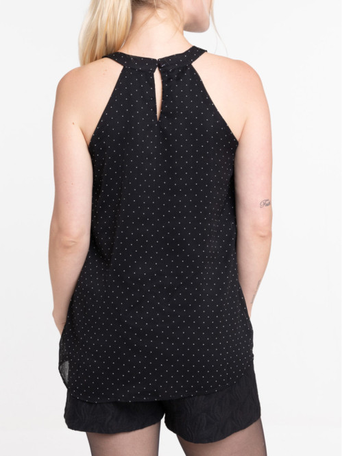 Top imprimé volanté femme noir