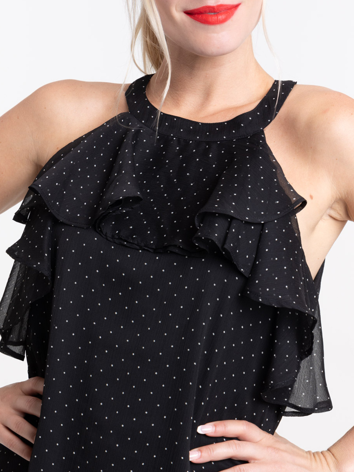 Top imprimé volanté femme noir