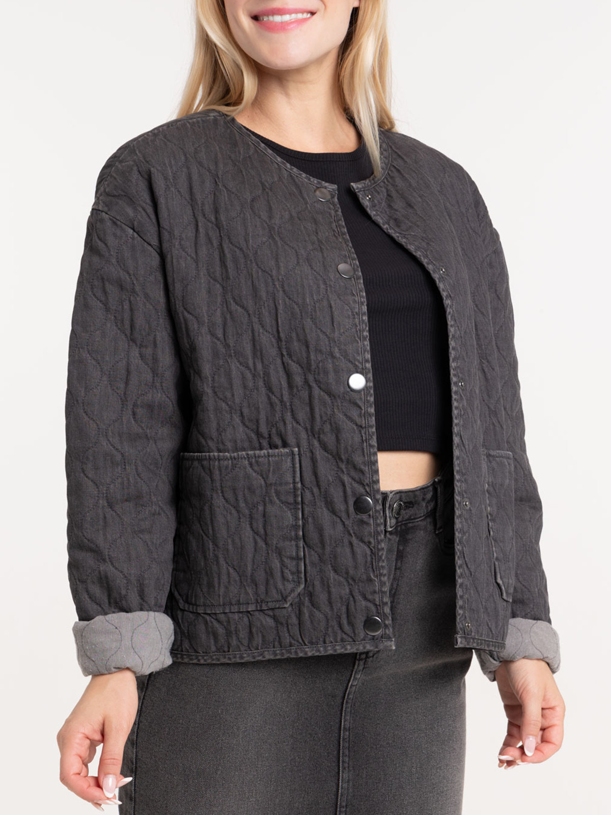Veste grise matelassée denim femme