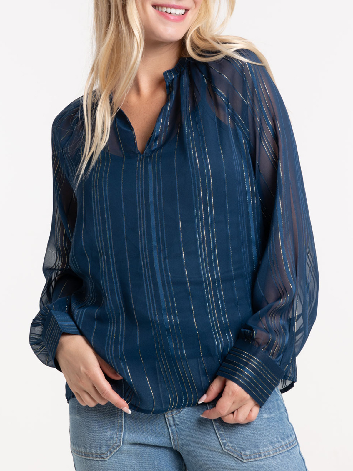 Blouse voile coloris pétrole femme