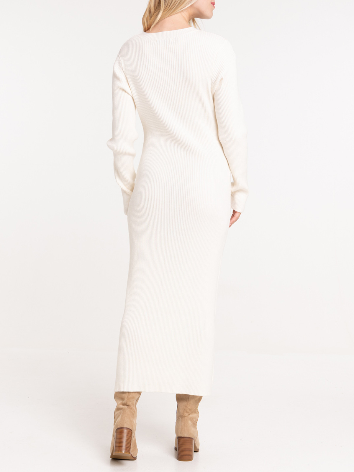 Robe en maille longue écru chiné femme Robe en maille longue écru chiné femme