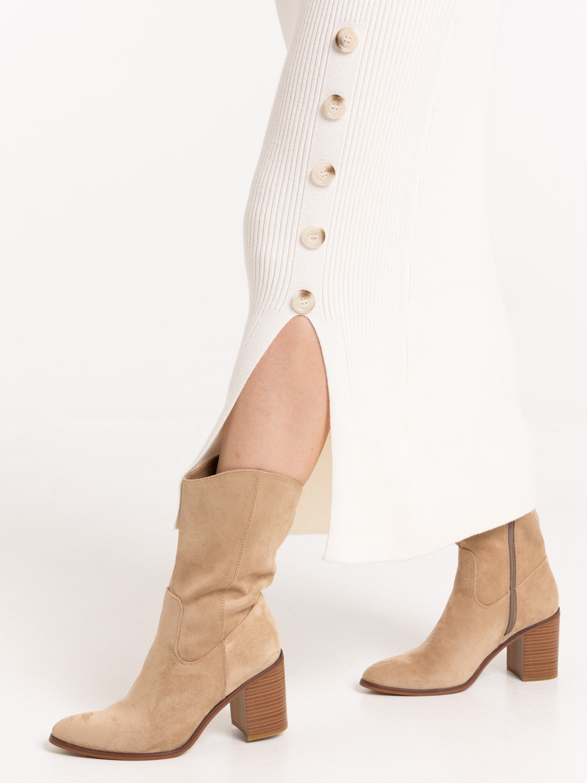 Robe en maille longue écru chiné femme Robe en maille longue écru chiné femme