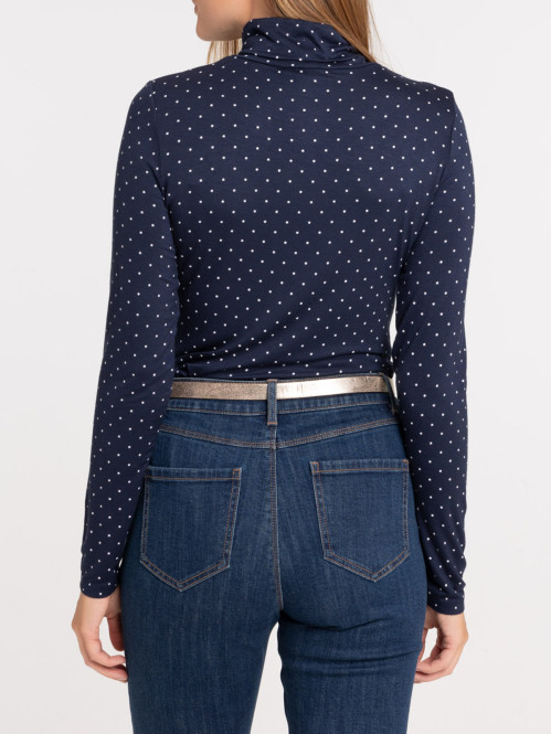 T-shirt col roulé à pois femme