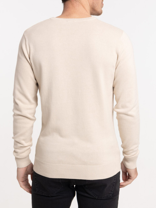 Pull beige col V homme