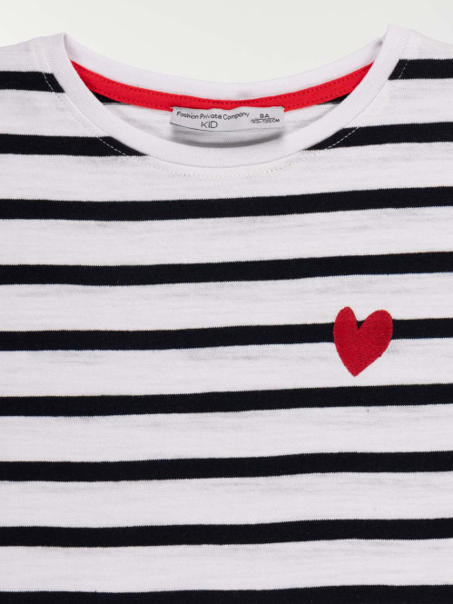 T-shirt rayé coeur brodé fille (3-12A)