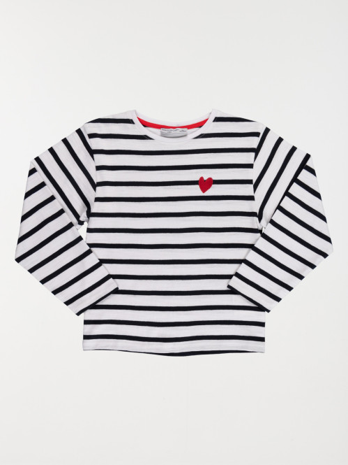 T-shirt rayé coeur brodé...