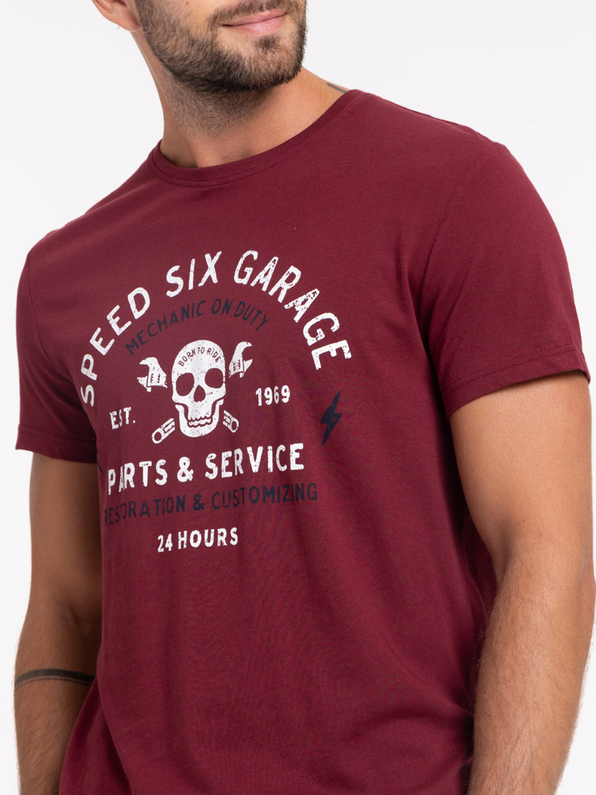 T-shirt imprimé bordeaux foncé homme