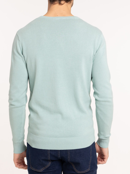 Pull col V bleu amande homme
