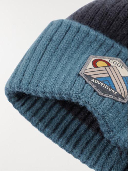 Bonnet tricolore pompon garçon