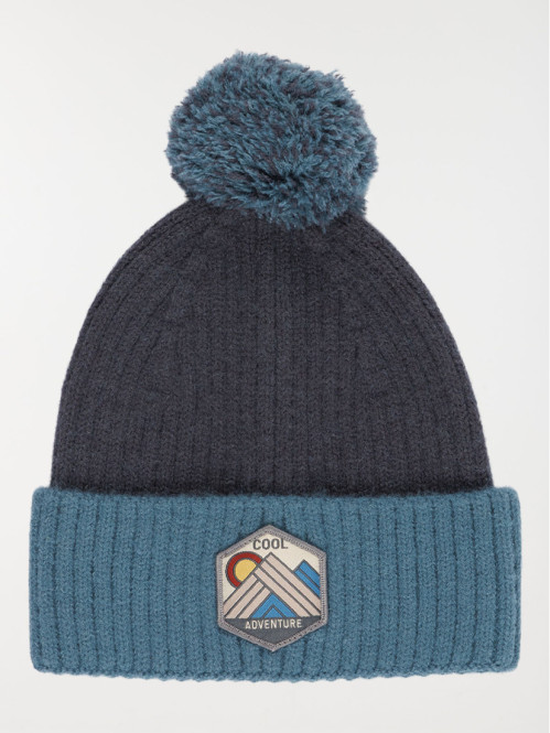 Bonnet tricolore pompon garçon