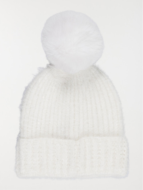 Bonnet pompons écru femme