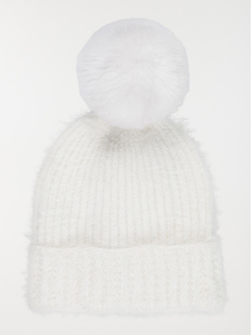 Bonnet pompons écru femme