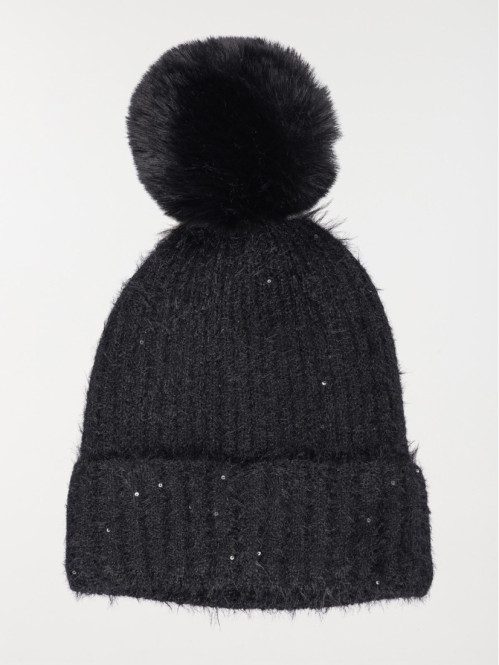 Bonnet pompons noir femme