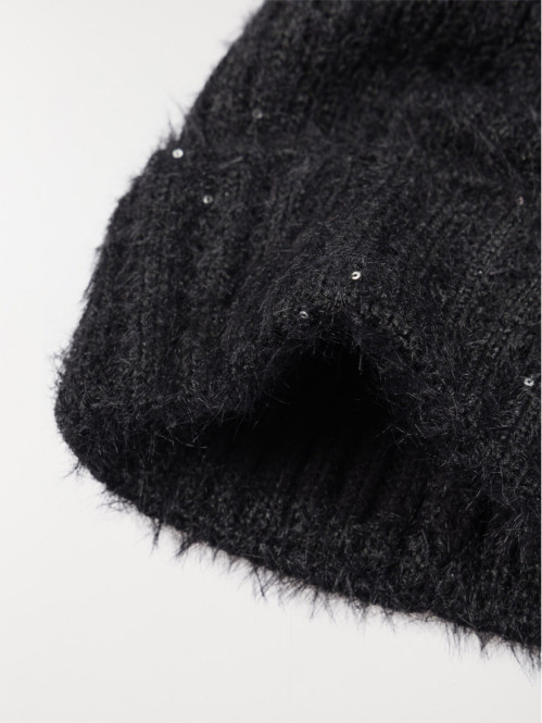 Bonnet pompons noir femme