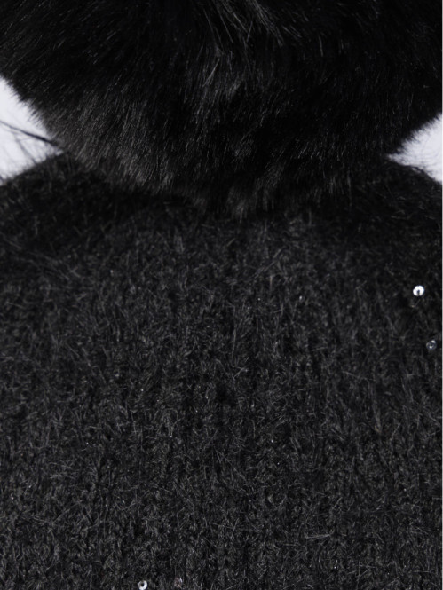 Bonnet pompons noir femme