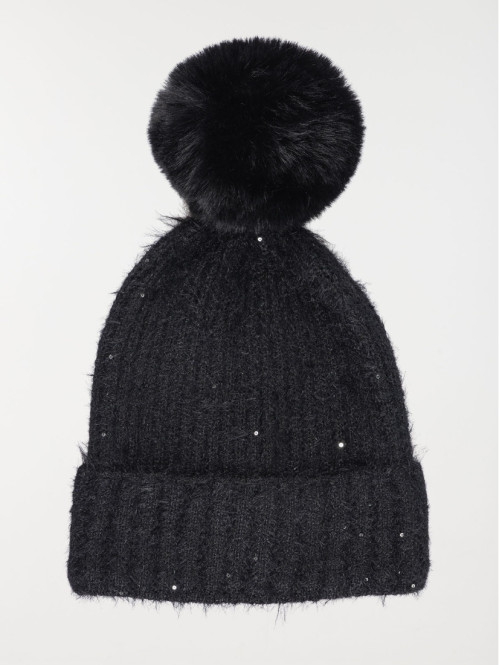 Bonnet pompons noir femme