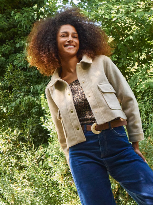 Veste courte beige grisé femme