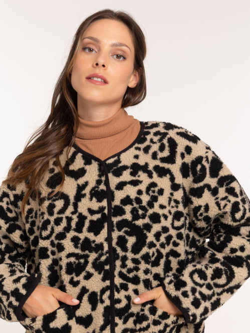 Veste boutonnée léopard femme