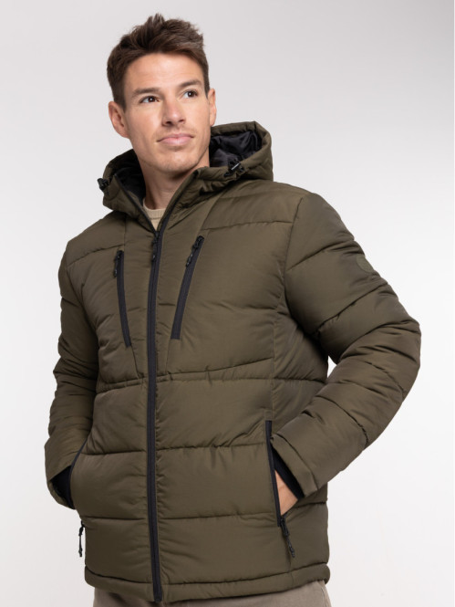 Doudoune à capuche kaki homme