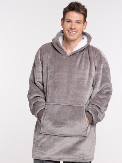 Sweat plaid uni gris homme